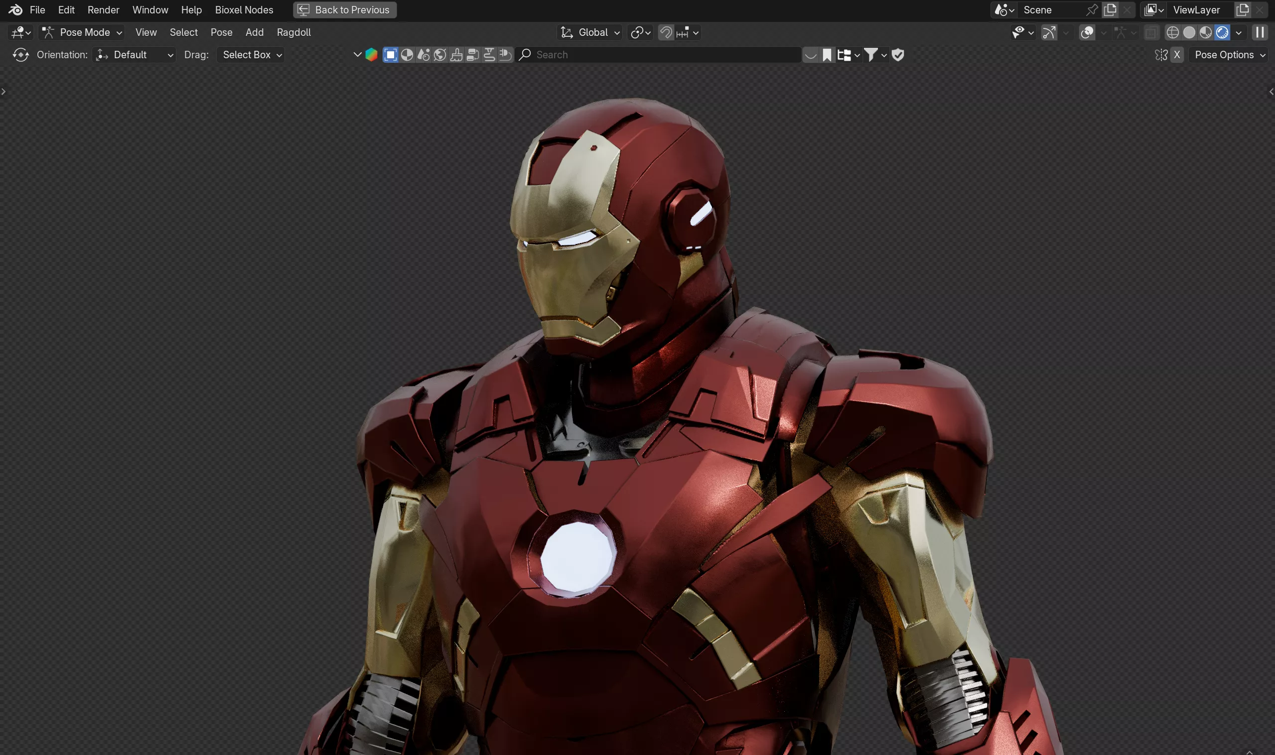Close-up of the Iron Man helmet and chest armor