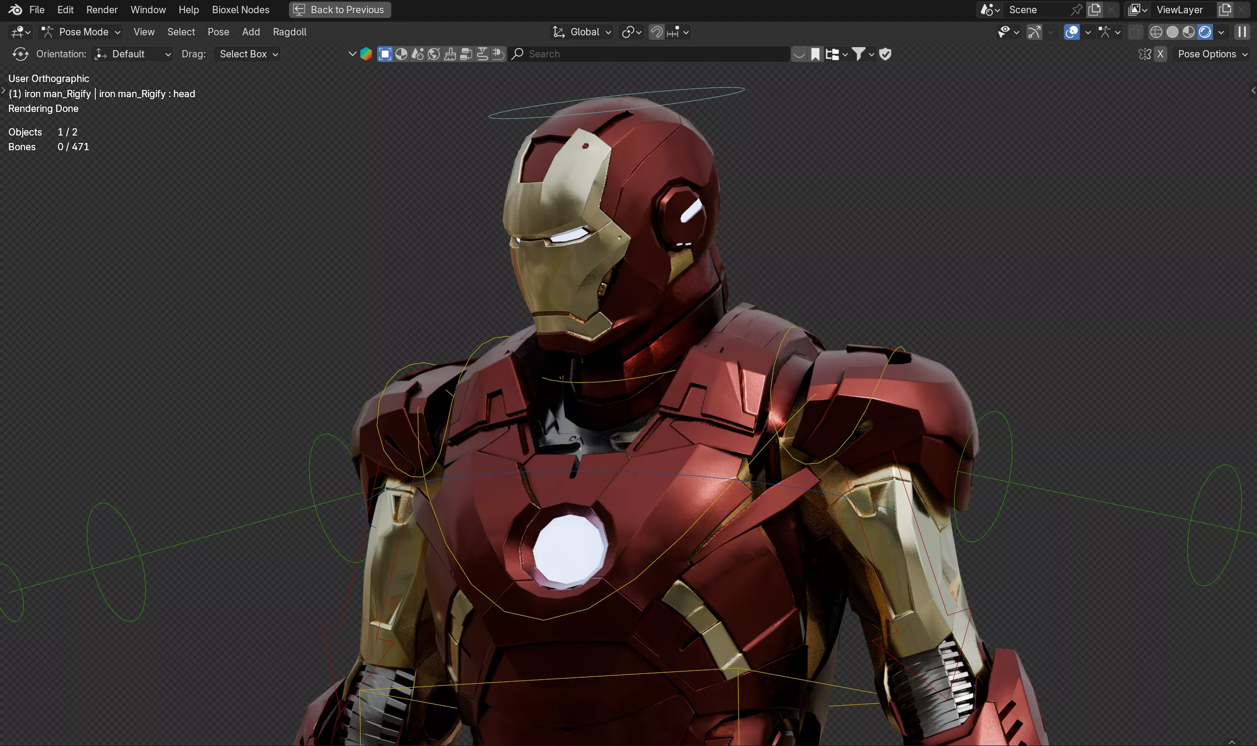 Front rig view of the Iron Man character
