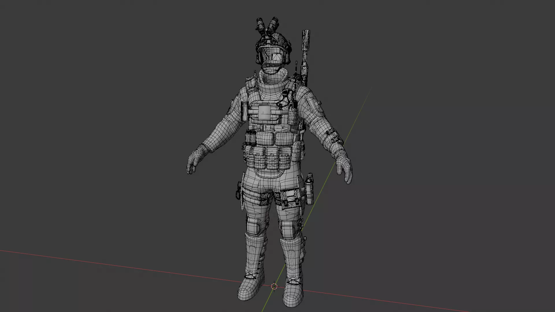 Full body wireframe of the soldier outfit