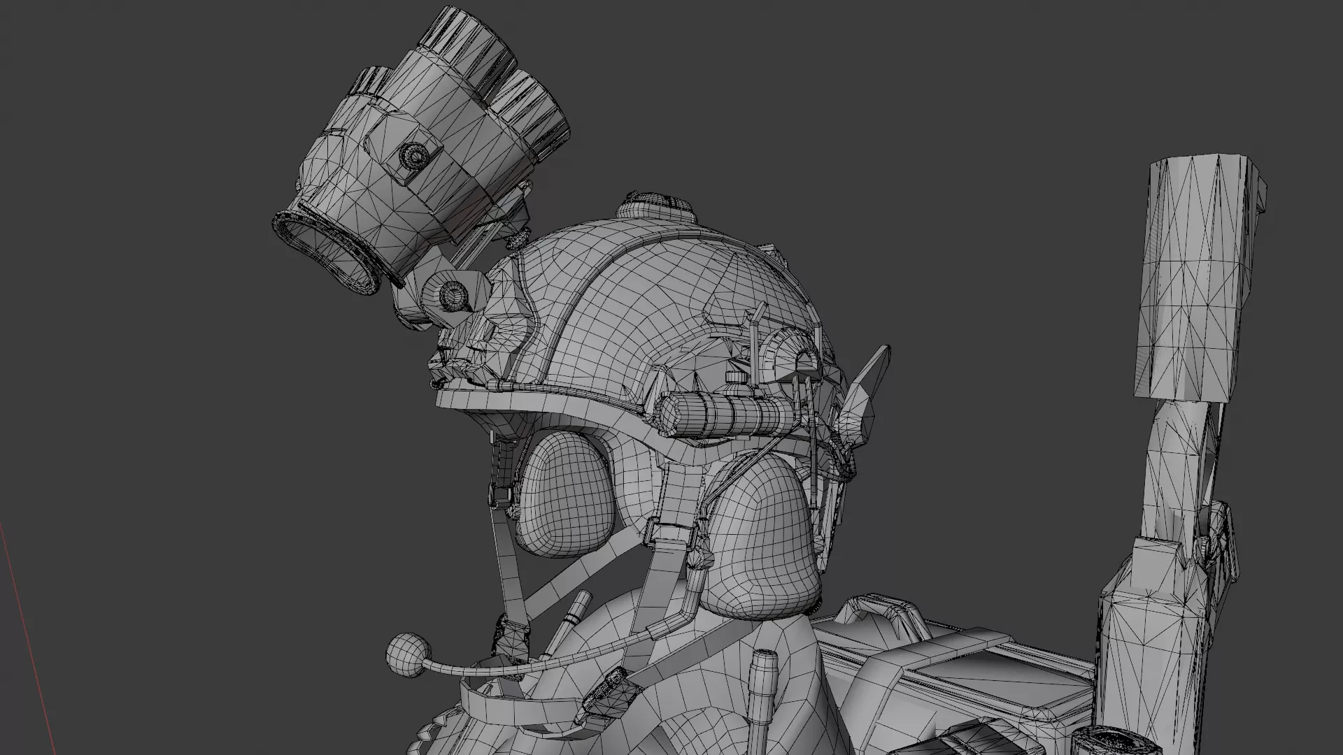 Helmet and shoulder detail wireframe