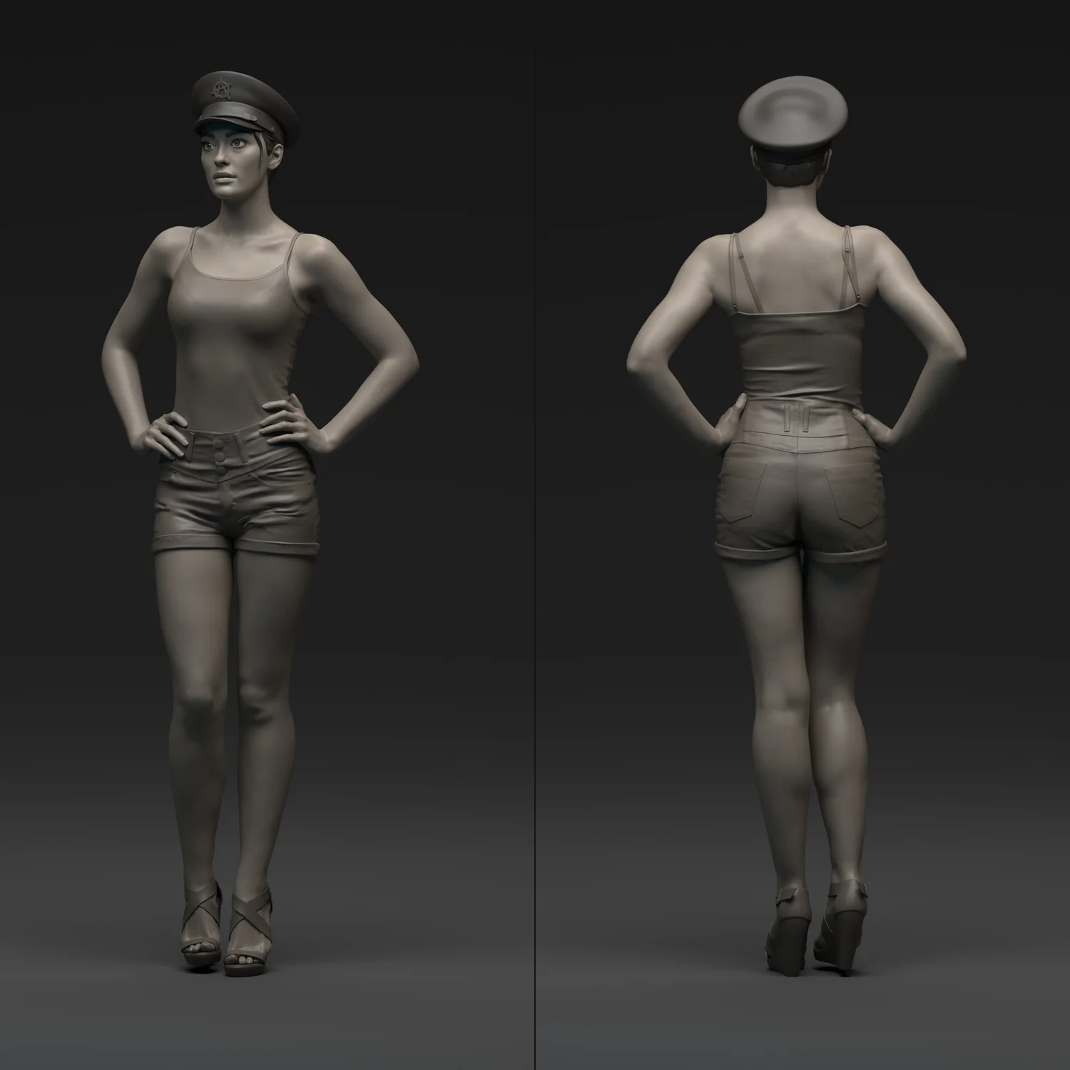 Female character front and back turntable render